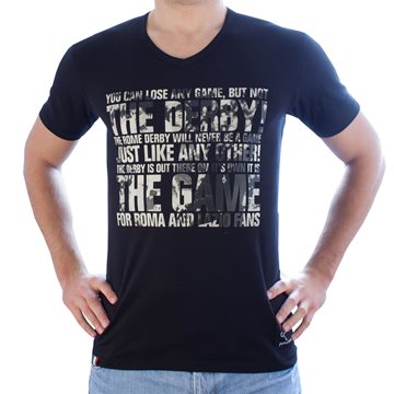 Toon details van Pouchain - Derby della Capitale V-neck T-shirt - Zwart Afbeeldingen van Pouchain - Derby della Capitale V-neck T-shirt - Zwart
