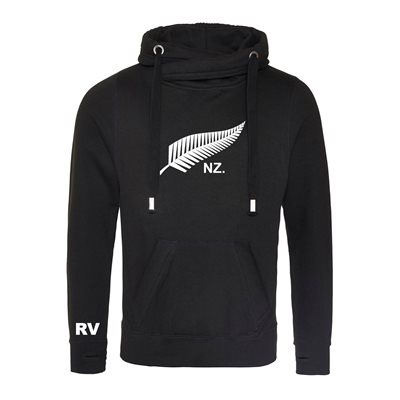 Rugby Vintage - Nieuw Zeeland Cross Neck Hoodie - Zwart afbeelding