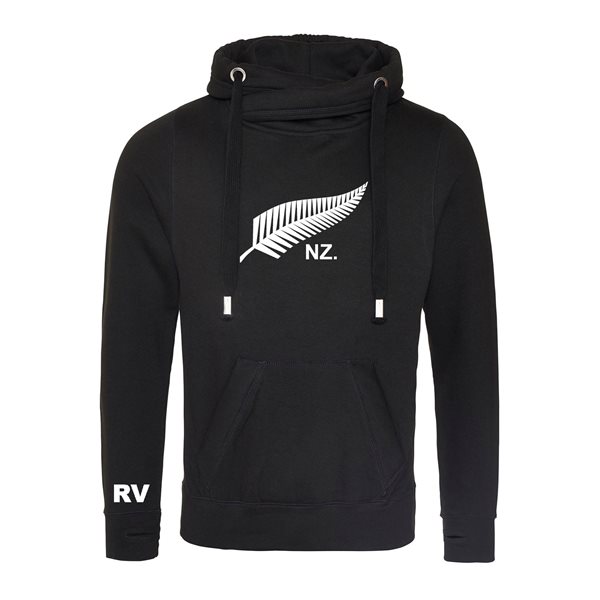 Afbeeldingen van Rugby Vintage - Nieuw Zeeland Cross Neck Hoodie - Zwart