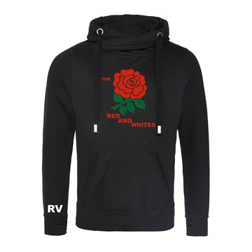 Toon details van Rugby Vintage - Engeland Red & White Cross Neck Hoodie - Zwart Afbeeldingen van Rugby Vintage - Engeland Red & White Cross Neck Hoodie - Zwart