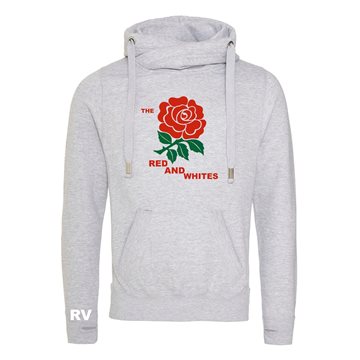 Toon details van Rugby Vintage - Engeland Red & White Cross Neck Hoodie - Grijs Afbeeldingen van Rugby Vintage - Engeland Red & White Cross Neck Hoodie - Grijs
