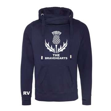 Toon details van Rugby Vintage - Schotland The Bravehearts  Cross Neck Hoodie - Navy Afbeeldingen van Rugby Vintage - Schotland The Bravehearts  Cross Neck Hoodie - Navy