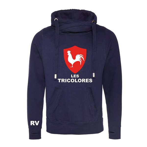 Afbeeldingen van Rugby Vintage - Frankrijk Les Tricolores  Cross Neck Hoodie - Navy