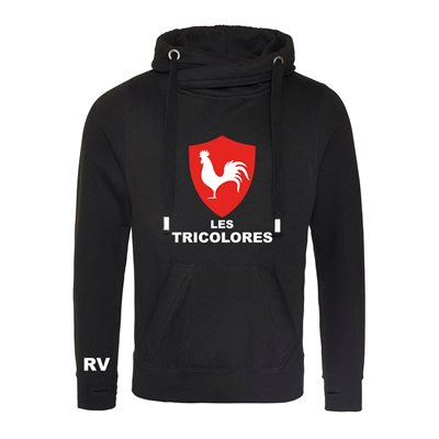 Rugby Vintage - Frankrijk Les Tricolores Cross Neck Hoodie - Zwart afbeelding