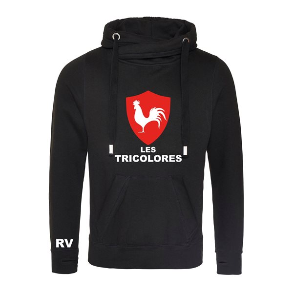 Afbeeldingen van Rugby Vintage - Frankrijk Les Tricolores  Cross Neck Hoodie - Zwart