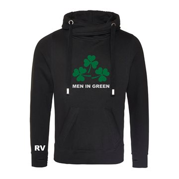 Toon details van Rugby Vintage - Ierland Men In Green  Cross Neck Hoodie - Zwart Afbeeldingen van Rugby Vintage - Ierland Men In Green  Cross Neck Hoodie - Zwart