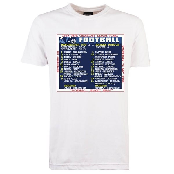 Afbeeldingen van TOFFS - Champions League Finale 1999 (Manchester) Retrotext T-Shirt - Wit