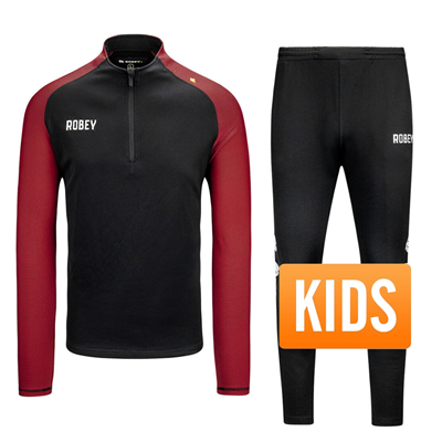 Robey - Performance Half-Zip Trainingspak - Zwart/ Rood - Kinderen afbeelding