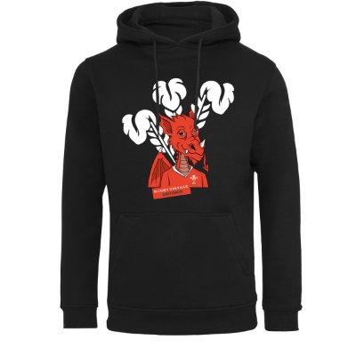 Rugby Vintage - Wales 'Bored' Dragon Hoodie - Zwart afbeelding