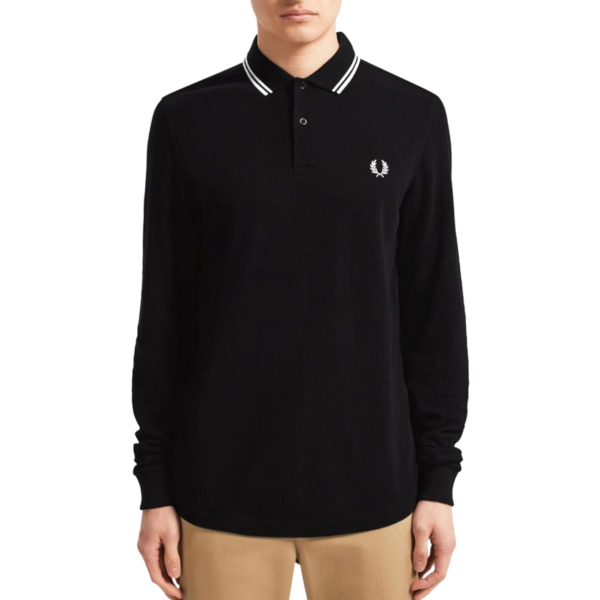 Fred Perry Long Sleeve Twin Tipped Polo Shirt Zwart Wit