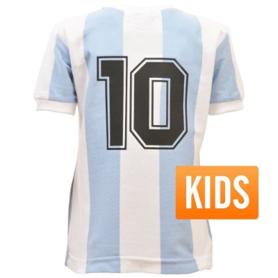 Argentinie Retro Voetbalshirt W.K. 1986 + Nummer 10 - Kinderen afbeelding
