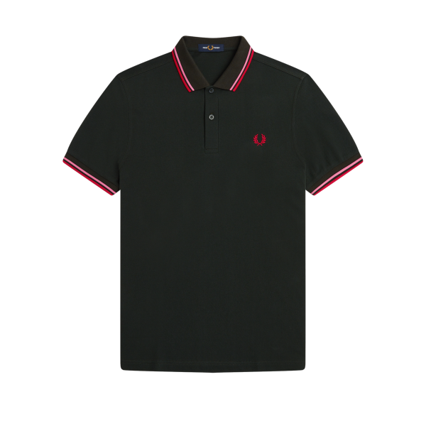 Fred Perry - Twin Tipped Polo Shirt - Night Green/ Bright Pink/ Washed Red