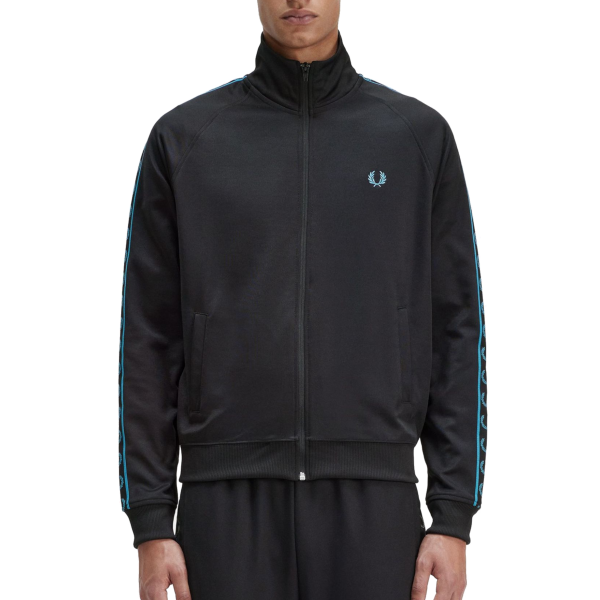 Fred Perry - Contrast Tape Trainingsjack - Zwart/ Cyber Blauw