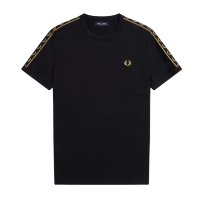 Fred Perry - Contrast Tape Ringer T-Shirt - Zwart/ Goud afbeelding