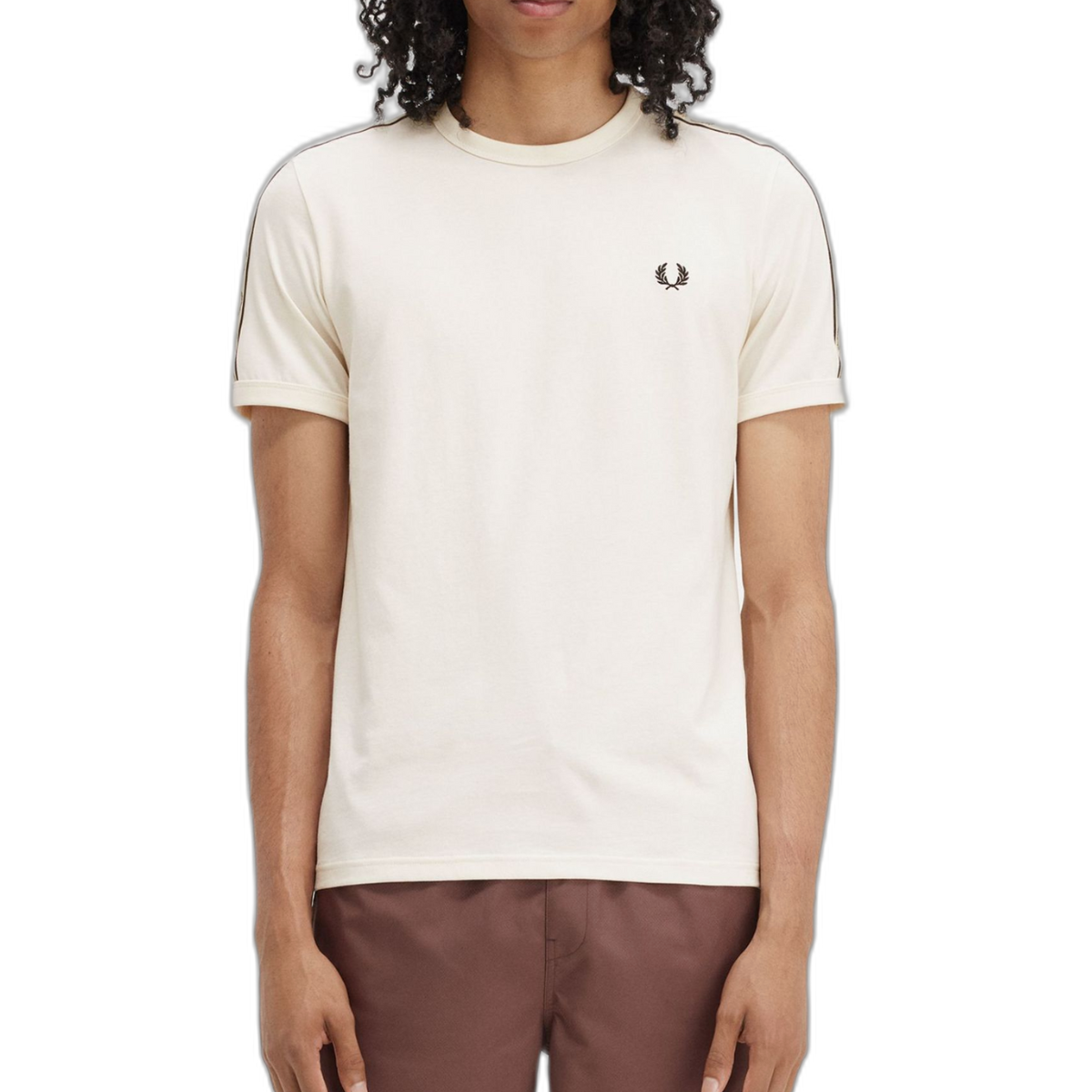 Fred Perry - Contrast Tape Ringer T-Shirt - Ecru | Sportus.nl