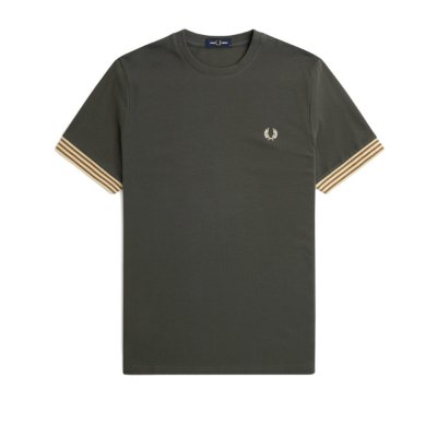Fred Perry - Striped Cuff T-Shirt - Donkergroen afbeelding