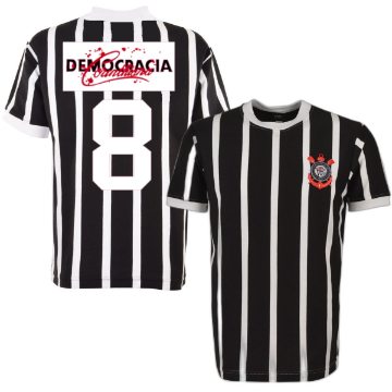 Corinthians Democracia Corinthiana Retro Football Shirt + Number 8 (Socrates)  Corinthians Democracia Corinthiana Retro Football Shirt + Number 8 (Socrates)