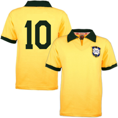 Brazilië Retro Voetbalshirt WK 1958 + Nummer 10 (Pelé) afbeelding