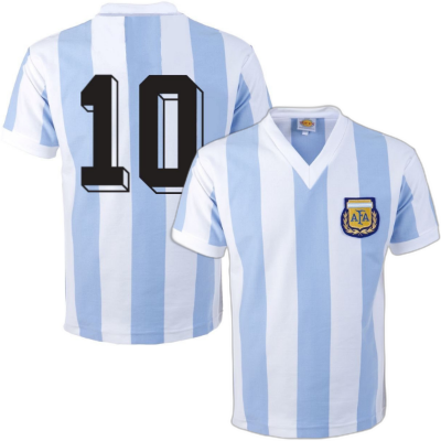TOFFS - Argentina Retro Football Shirt World Cup 1982 + Number 10 (Mar afbeelding