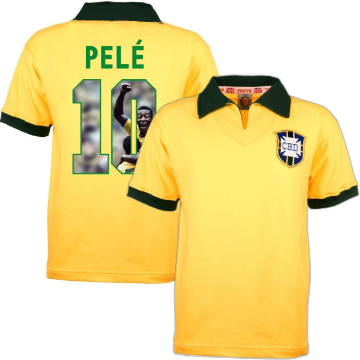 Brazil Retro Football Shirt WC 1958 + Pelé 10 (Photo Style) Brazil Retro Football Shirt WC 1958 + Pelé 10 (Photo Style)