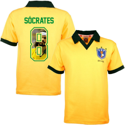 Brazilië Retro Voetbalshirt WK 1986 + Socrates 8 (Photo Style) afbeelding