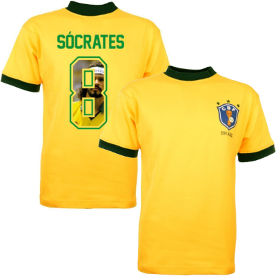 Brazilie retro voetbalshirt WK 1982 + Socrates 8 (Photo Style) afbeelding