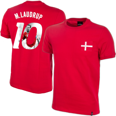 Denemarken retro voetbalshirt 1970's + M. Laudrup 10 (Photo Style) afbeelding