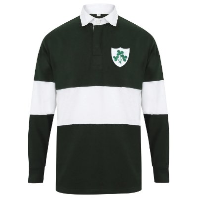Rugby Vintage - Ierland Panelled Retro Rugby Shirt - Groen/ Wit afbeelding