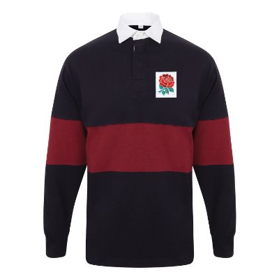 Rugby Vintage - Engeland Panelled Retro Rugby Shirt - Navy/ Burgundy afbeelding