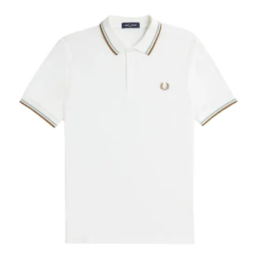 Fred Perry - Twin Tipped Polo Shirt - Snow White/ Blue/ Caramel afbeelding