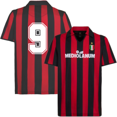 AC Milan Retro Voetbalshirt 1988-1989 + Nummer 9 afbeelding