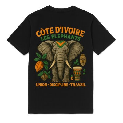 FC ELEVEN - Ivoorkust Les Elephants Heavy T-Shirt - Zwart afbeelding
