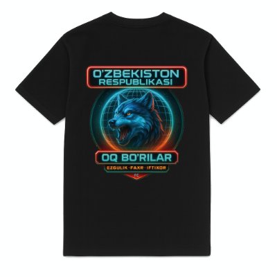 FC ELEVEN - Oezbekistan White Wolf Heavy T-Shirt - Zwart afbeelding