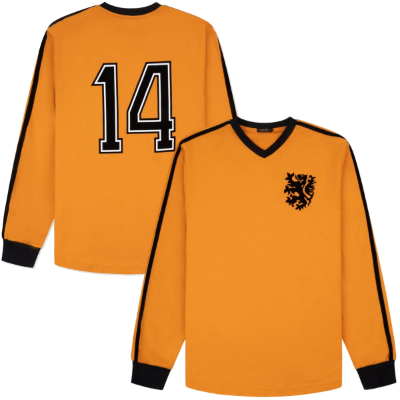 Cruyff - Holland Retro Voetbalshirt WK 1974 + Nummer 14 (Lange Mouwen)