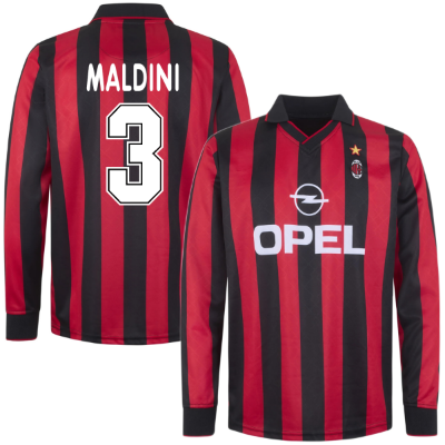 AC Milan Retro Voetbalshirt 1995-1996 (Lange Mouwen) + Maldini 3